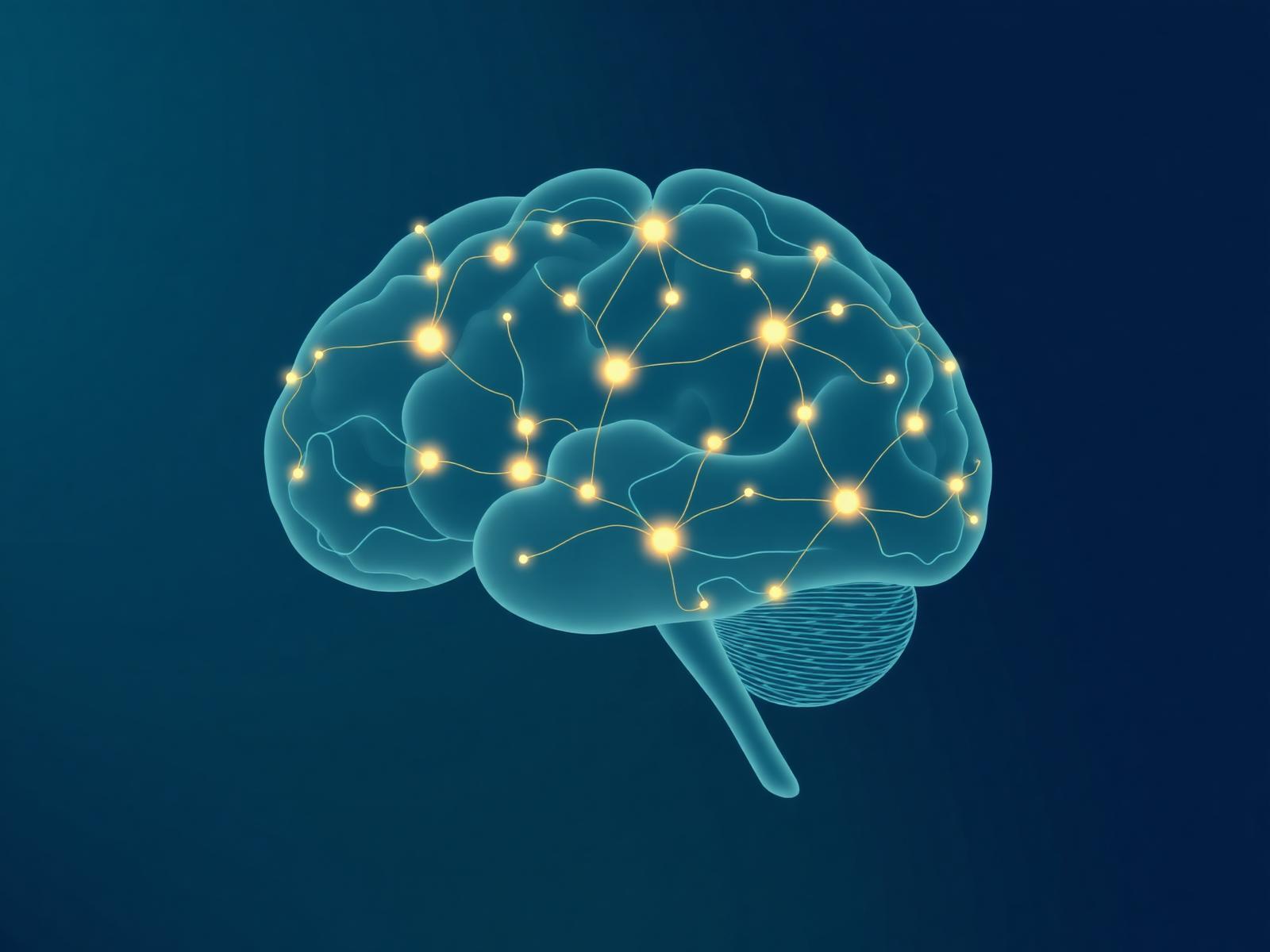 Illustration of the brain showing neural pathways and neuroplastic recovery after concussion